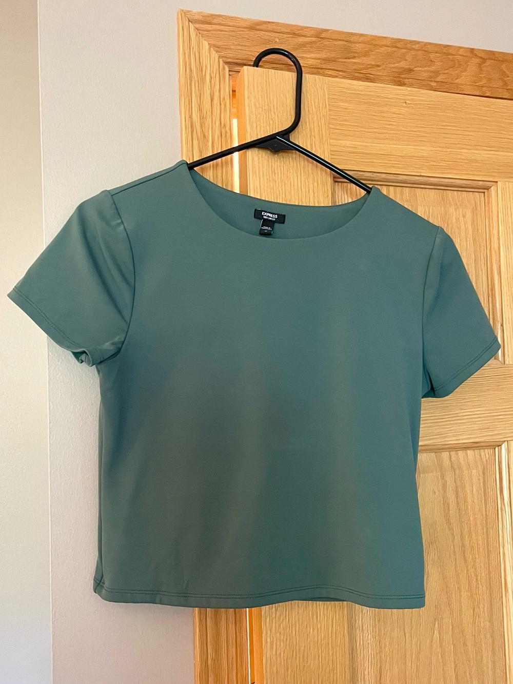 Express Short Sleeve Sage Green Crewneck Top